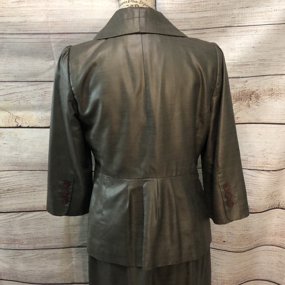 Classiques Entier Skirt Set Peplum Jacket Brown Gold Sheen Size Medium 8 - Picture 6 of 11